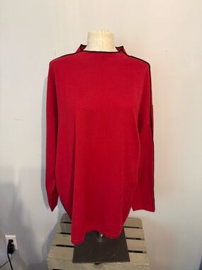 Chico's Red Long Sleeve Mock Neck Top with Black Trim